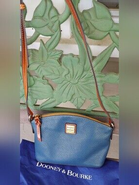 Dooney & Bourke Green Pebbled Leather Crossbody with Brown Trim